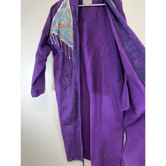 Vtg Sundance Women’s Denim Open Jacket PURPLE Acid Washed Southwestern Painted M - Picture 9 of 14